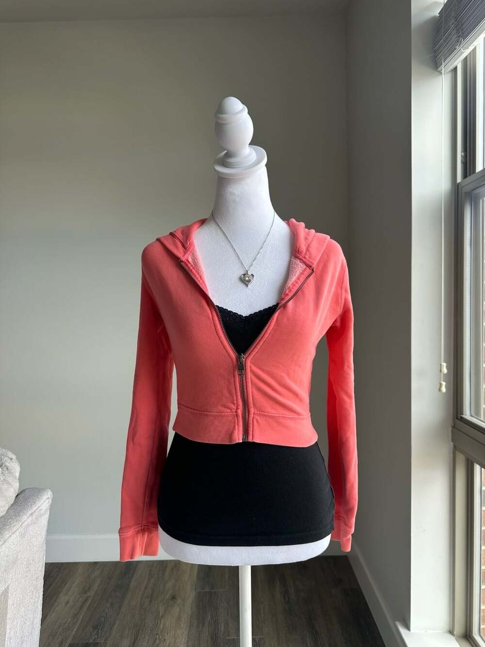 Y2K American Eagle Coral Cropped Full Zip Hoodie Size XS